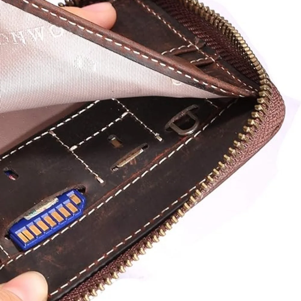 Fine‎ Brown Leather RFID Zip Around Men's Wallet. NWOT